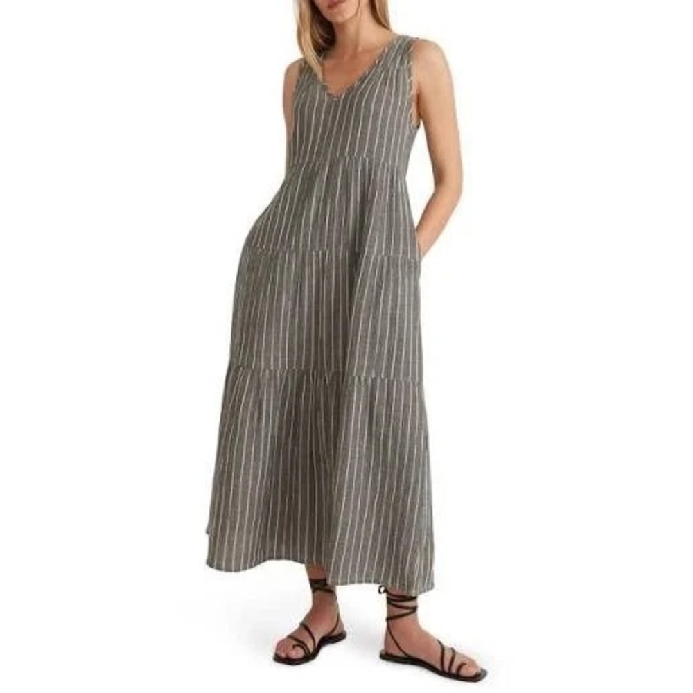Marine Layer Gray Corinne Stripe Tiered Gauze Maxi Dress Size Small